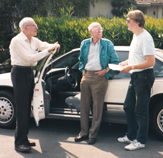 Back from a reataurant  - in front of Ollie's car and with their latest Troll Story draft...